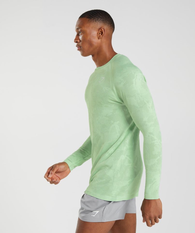 Men's Gymshark Geo Seamless Long Sleeve T-Shirts Light Green | NZ 2DYVCL